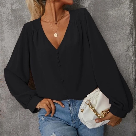 Boho dusty pink V neck button detail blouse - Picture 3 of 15